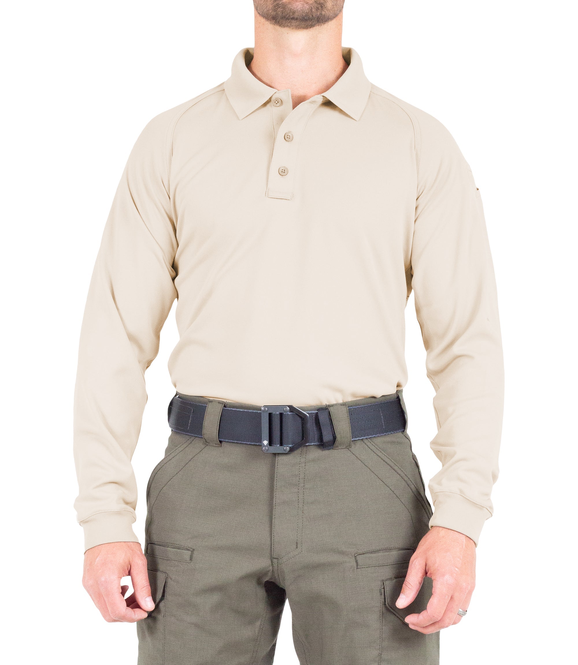 Men s Performance Long Sleeve Polo Silver Tan First Tactical