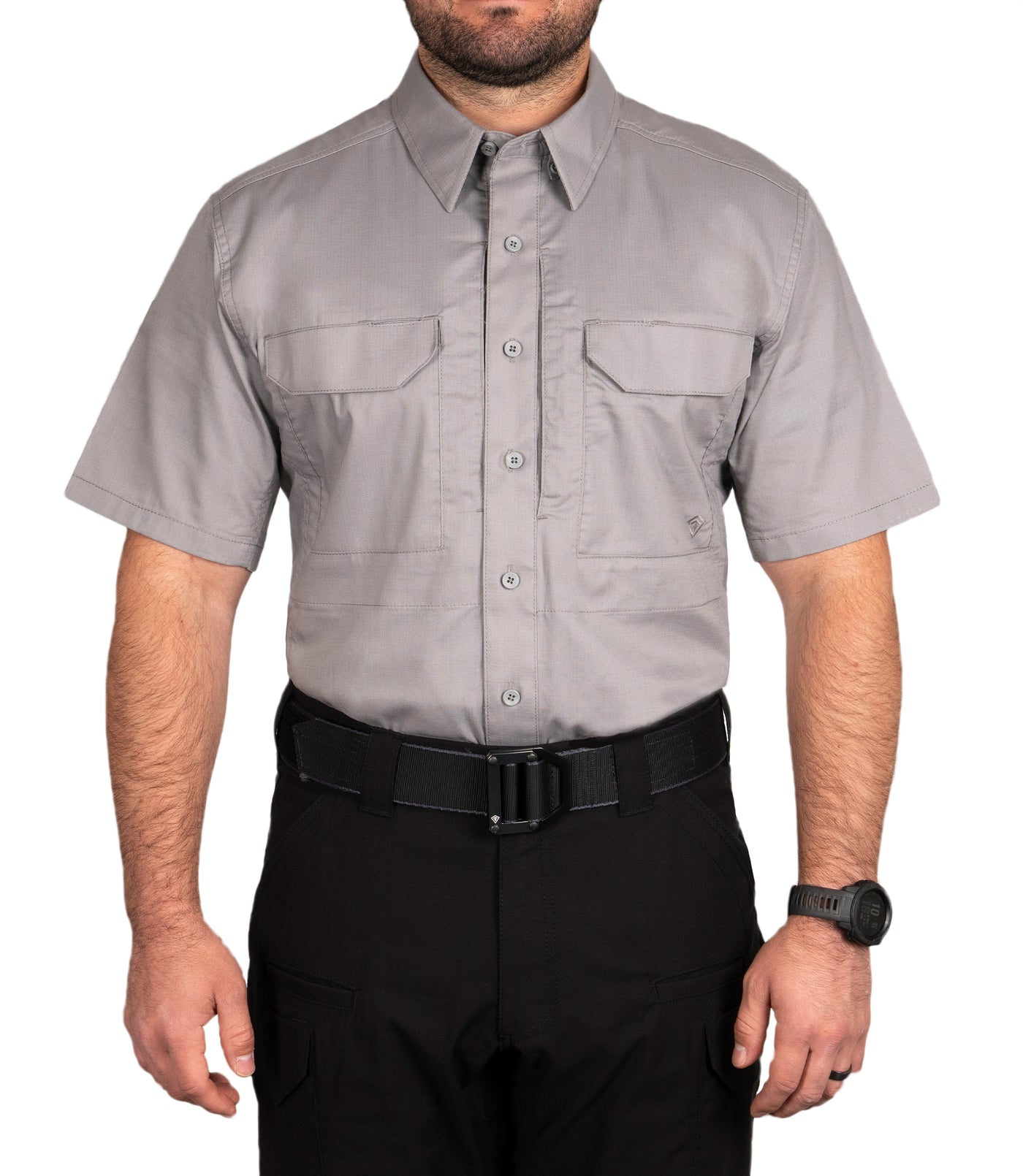 Front of Men's V2 Tactical Short Sleeve Shirt in Nickel Grey