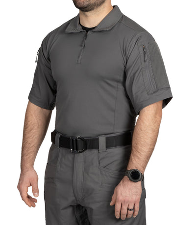 Front of Men's Defender Short Sleeve Shirt in Wolf Grey