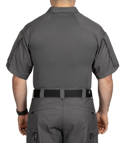 Back of Men's Defender Short Sleeve Shirt in Wolf Grey