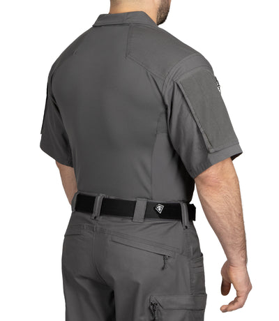 Back of Men's Defender Short Sleeve Shirt in Wolf Grey