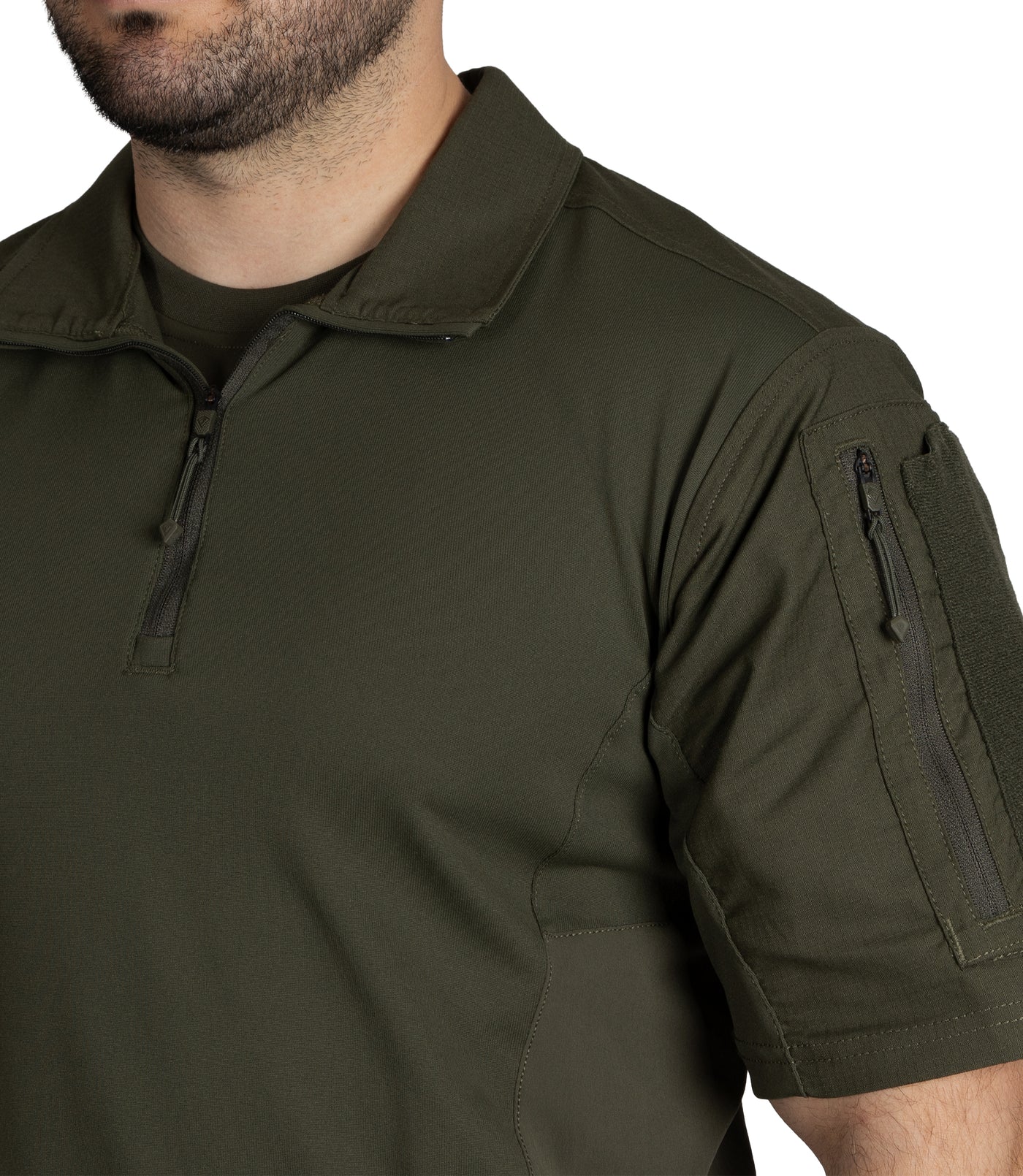 Close Up view of Defender Short Sleeve Shirt in OD Green