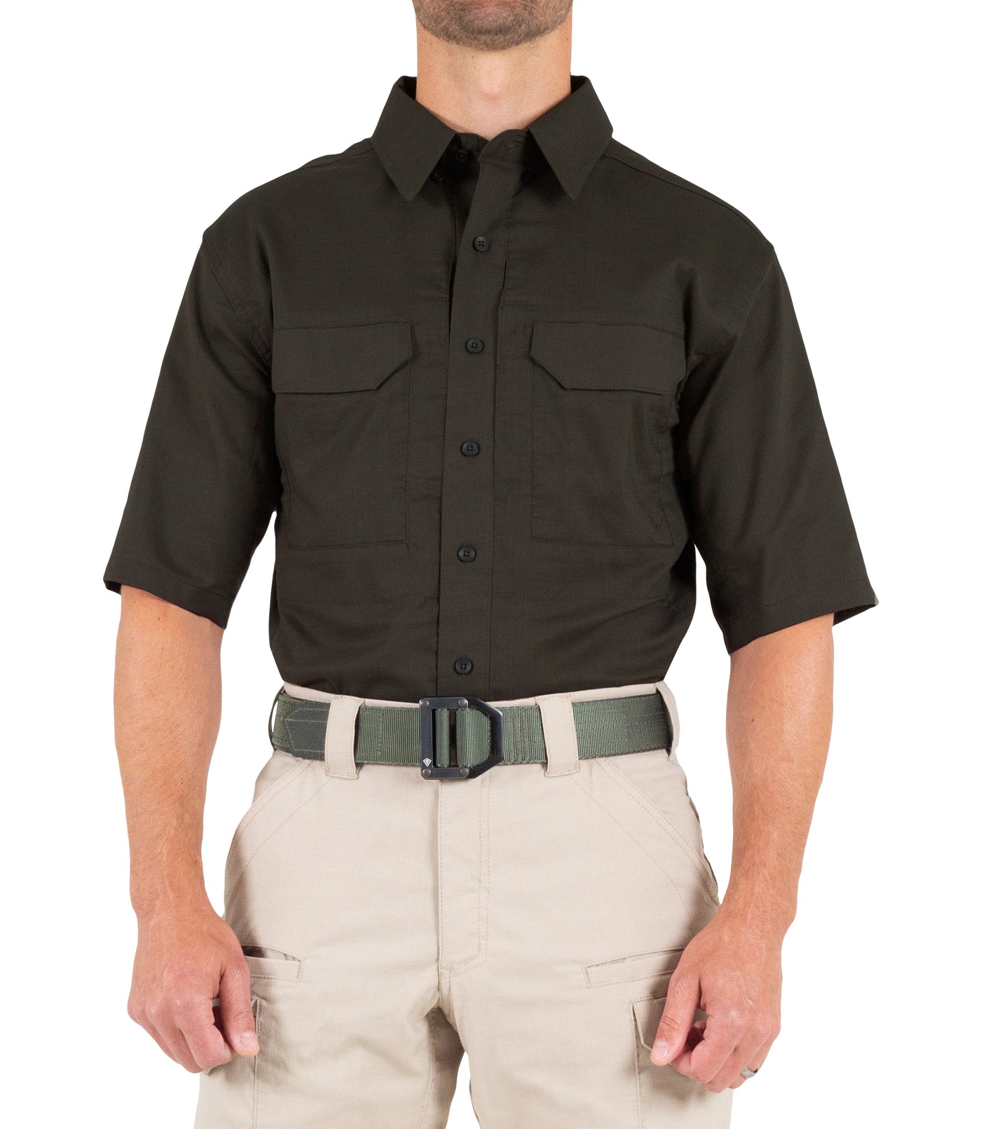 Front of Men's V2 Tactical Short Sleeve Shirt in Brown